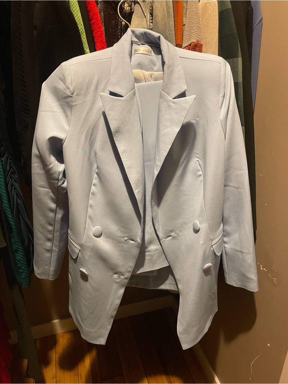 Light Blue Double-Breasted Women's Blazer Jacket - Unbranded